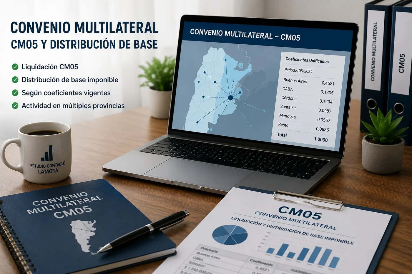Convenio Multilateral CM05 con coeficientes y distribución de base imponible por provincia — Estudio Lamota