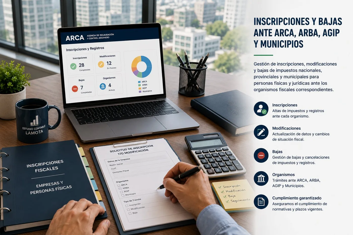 Gestión de inscripciones y trámites ante ARCA y otros organismos fiscales — Estudio Lamota