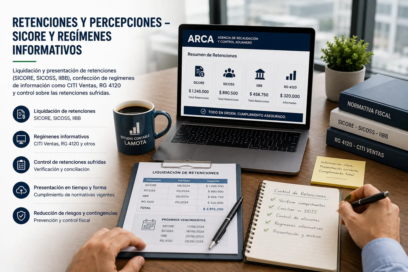 Gestión de retenciones y percepciones SICORE para agentes — Estudio Lamota
